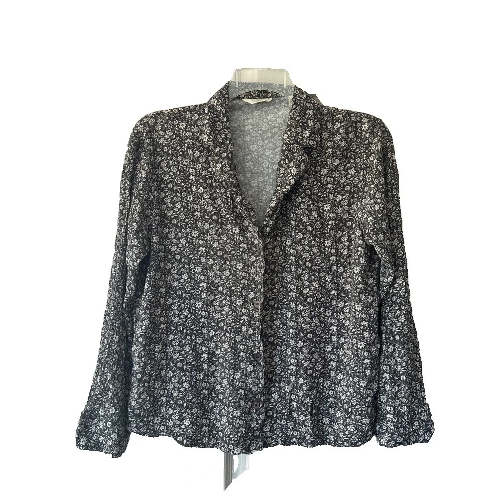 Faherty Cabana Long Sleeve‎ Shirt Blouse Charcoal Woodstock Floral size Large